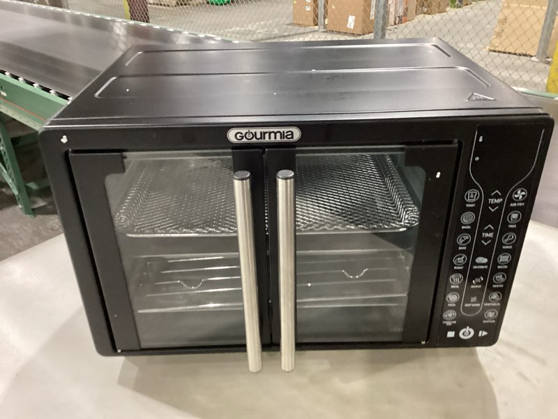 Condition photo showing Good Condition for Gourmia Toaster Oven Air Fryer Combo 17 cooking presets 1700W french door digital air fryer oven 24L capacity accessories, convection rack, baking pan tray recipe book GTF7460,Large,Black