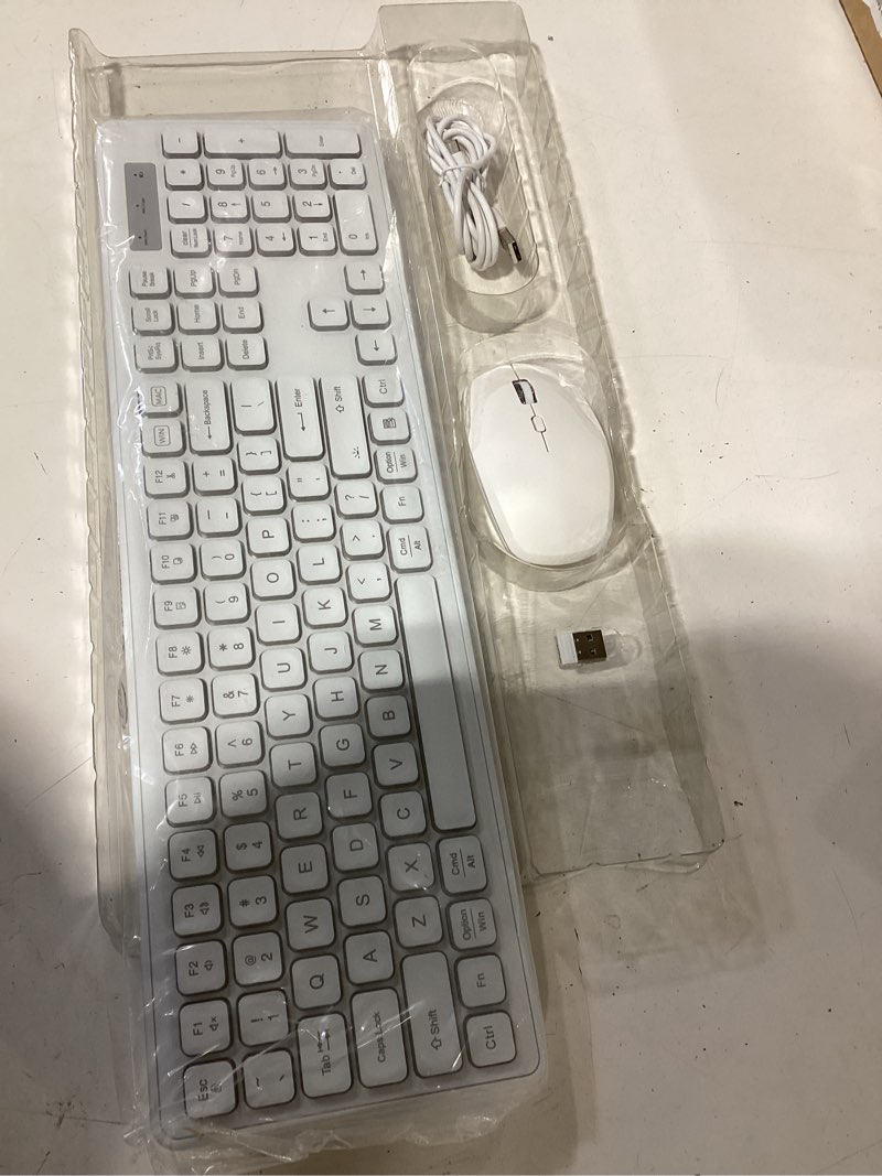 Condition photo showing Good Condition for wireless keyboard and mouse - rgb backlit, rechargeable & light up letters, full-size, ergonomic tilt angle, sleep mode, 2.4ghz quiet keyboard mouse for mac, windows, laptop, pc, trueque(white)