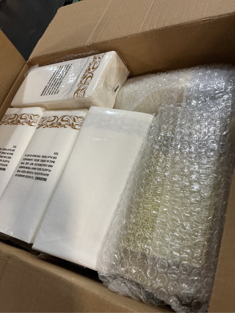 Condition photo showing New/Like New for bestvip 700 pcs gold dinnerware set for 100 guests, plastic dinnerware set for party, christmas, include: 200 plastic plates, 100 gold silverware, 100 cups, 100 paper napkins 100 guests gold