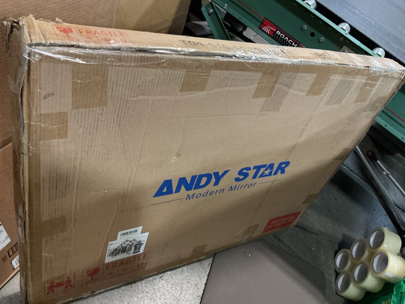 Condition photo showing New/Like New for andy star large brushed nickel mirror, 30x40 inch scalloped bathroom mirror, modern rectangle mirror with unique wavy design, ideal for home decor, rust-proof stainless steel 1" frame brushed nickel 40"l x 30"w