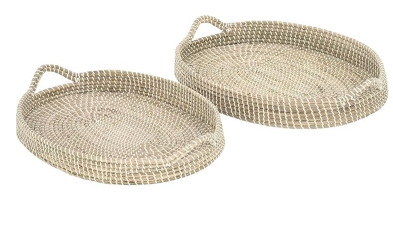 Deco 79 Dried Plant Handmade Tray with Metal Rim, Set of 2 27", 26"W, Brown