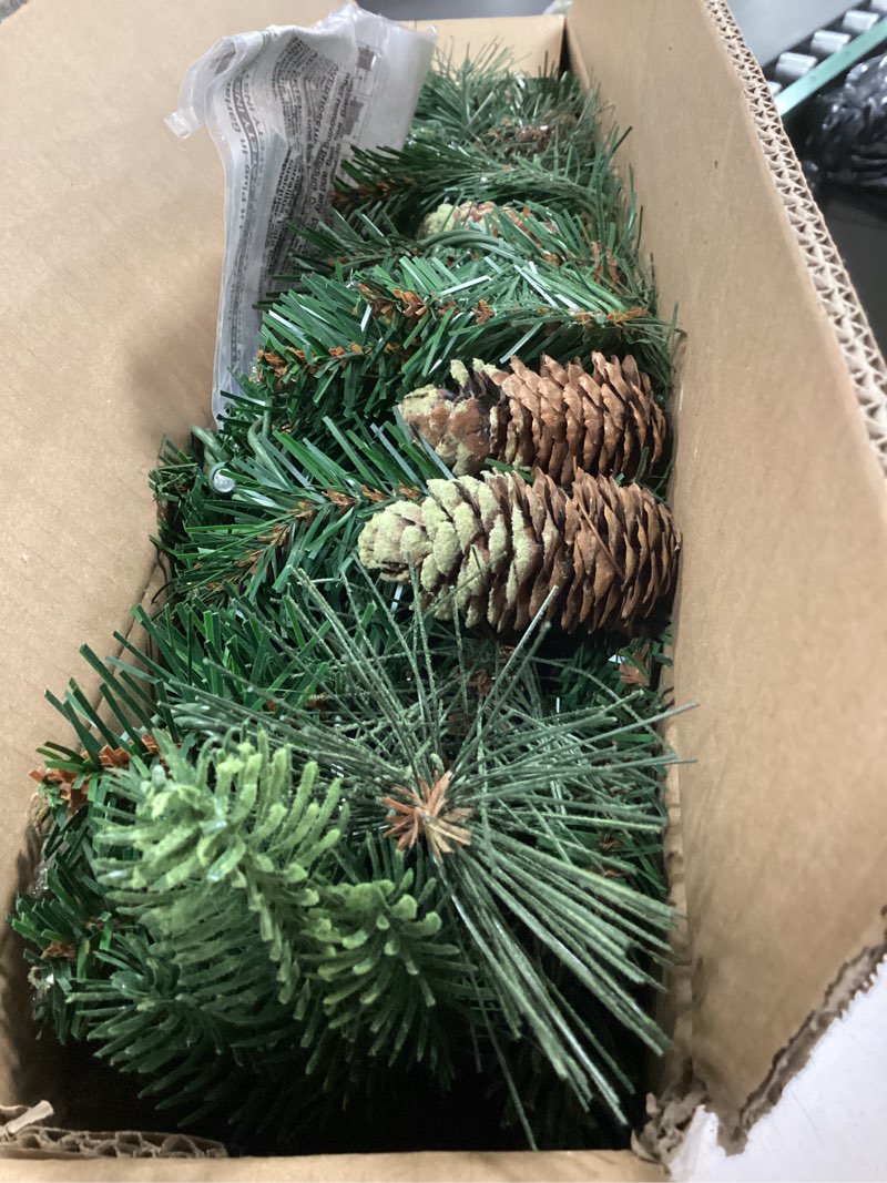 Condition photo showing New/Like New for National Tree Company 9 ft Pre-Lit Carolina Pine Artificial Christmas Garland, Christmas Decoration with Pinecones, 100 Clear Lights, 240 Tips, Green 100 Lights Tree