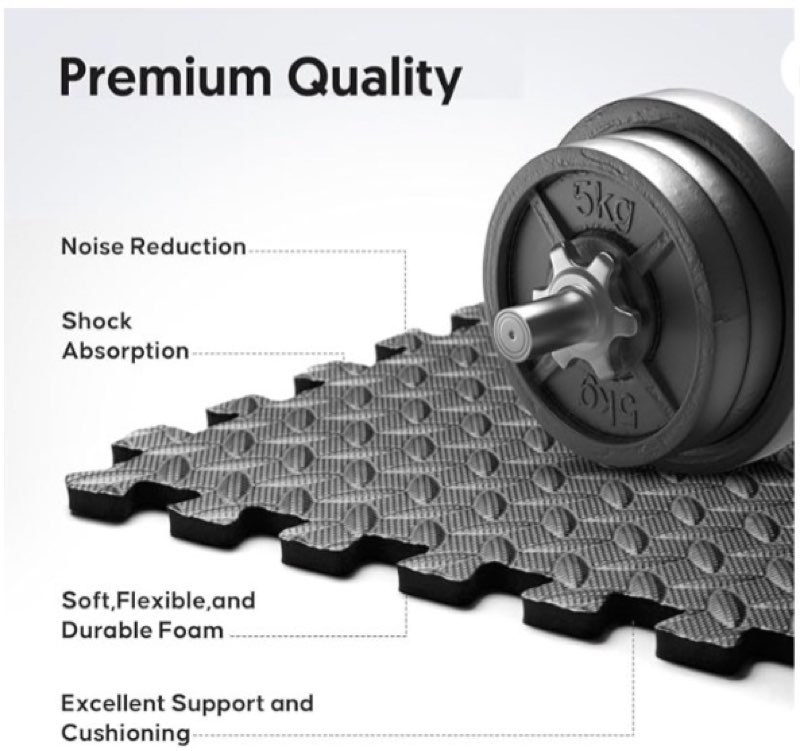 home gym mat, puzzle exercise mat, eva interlocking foam floor tiles for home workout equipment and kids' play areas - black, 24 in x 24 in x ½ in - 6 tiles (black, 6 pack)