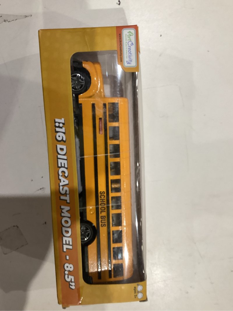 Condition photo showing Good Condition for ArtCreativity Yellow School Bus Toy for Kids - 8.5 Inch Pull Back Car with Cool Opening Doors and Rubber Tires - Durable Diecast School Bus - Best Birthday Gift for Boys and Girls
