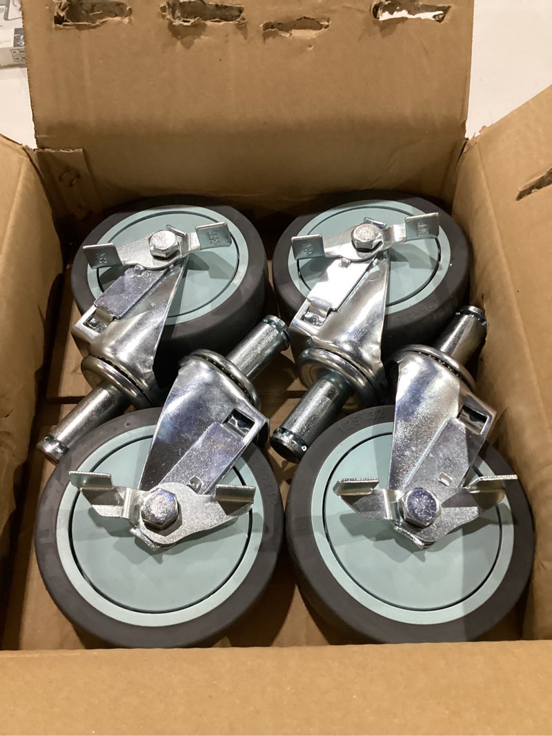 Condition photo showing New/Like New for HOLKIE Caster Wheels Locking 5 Inch Expanding Stem Casters, Threaded Swivel Casters Set of 4 Heavy Duty Castors, Fit 1", 1-1/4", 1-2/5",1-1/2", 1-5/8" ID Stainless Steel Table, Cart, Furniture Legs 5 Inch 4pack