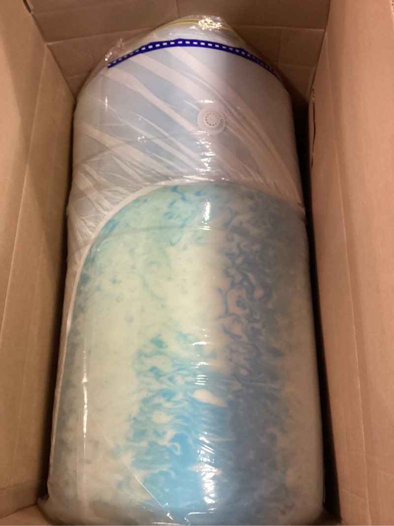 Condition photo showing Good Condition for Marsail Mattress Topper Full, 3-inch Gel Memory Foam, Bed Topper for Full Size Bed, Soft for Sleeper Sofa, RV, Camper, CertiPUR-US Certified Blue and White Full 3 Inch Topper Only