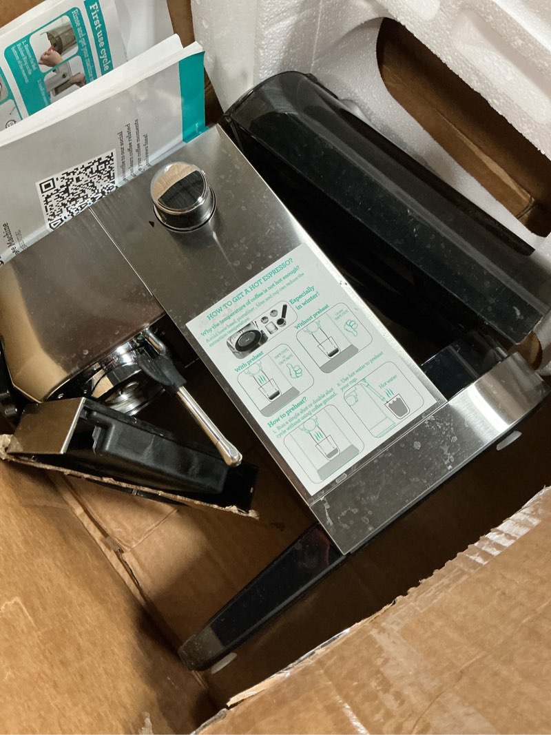 Condition photo showing As Is for casabrews 3700 essential espresso machine 20 bar, stainless steel cappuccino & latte machine with steam frother for home, 43.9oz water tank, silver a-silver