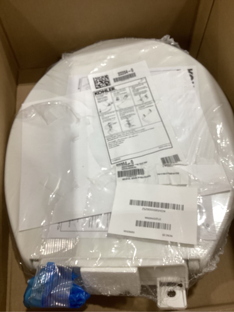 Condition photo showing Good Condition for kohler k-4775-96 brevia round toilet seat with quick-release hinges and quick-attach hardware for easy clean, biscuit round biscuit