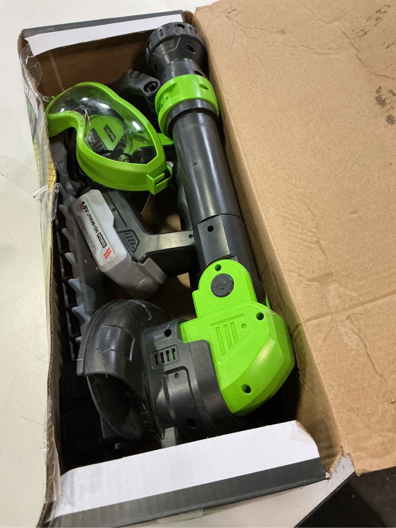 Condition photo showing Good Condition for kids tool set, 3-in-1 toddler power garden tools with sounds & lights, volume+/-, toy weed wacker, leaf blower & hedge trimmer, outdoor play toy tools, christmas birthday gifts for boys 3 4 5 6 7 8+ 5 pcs-green