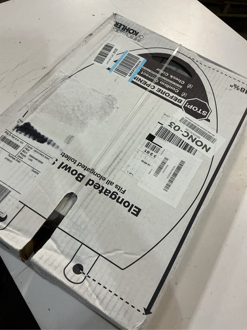 Condition photo showing New/Like New for kohler k-4774-0 brevia elongated white toilet seat with quick-release hinges and quick-attach hardware for easy clean, white