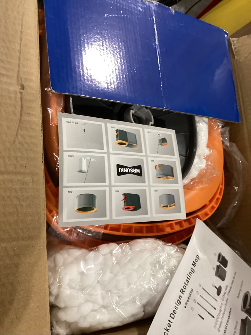 Condition photo showing New/Like New for spin mop and bucket set,detachable double buckets separate dirty water with stainless steel wringer for floor cleaning,cleaning buckets with 4 mop head replacements for household use