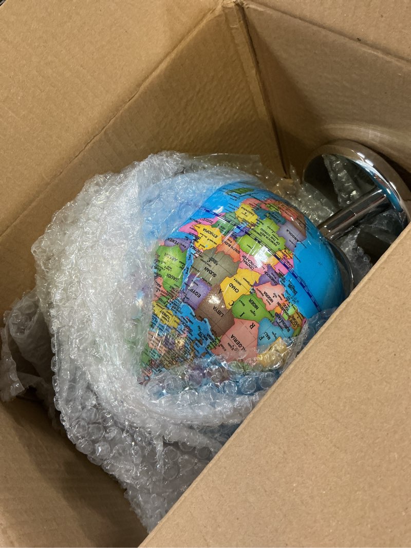 Condition photo showing Good Condition for 9" spinning earth globe with stand for geography teachers learning, 360 degrees rotatable earth interactive world globe for desktop decor