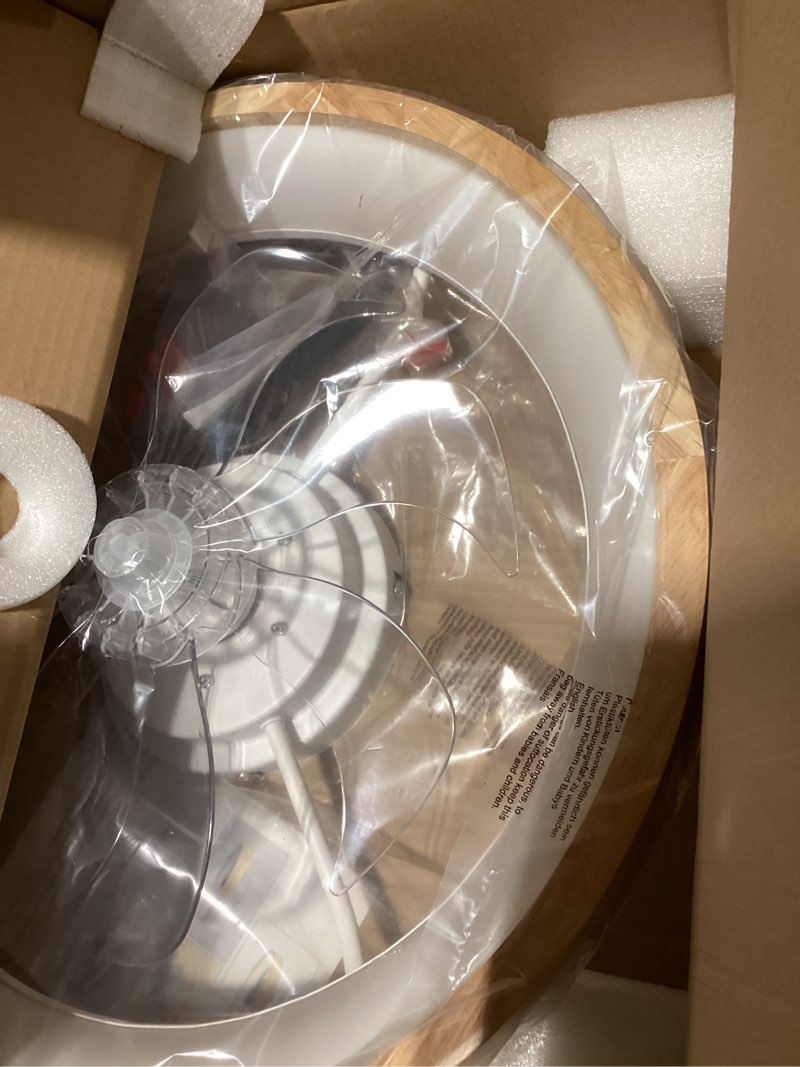 Condition photo showing As Is for 20'' Low Profile Ceiling Fans with Lights Modern Flush Mount Wood Ceiling Fan and Remote Dimmable LED 20 Inch Wood