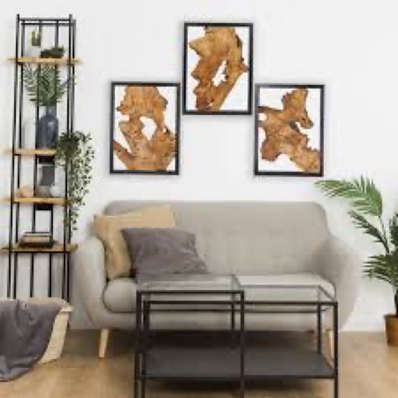 wood wall decor, 12x16 inch metal frame wall art, set of 3 panels wall hangings, rustic large wall decor, handmade wood art, natural wood panels for a unique style, abstract wood and metal wall art, perfect for living room wall decor