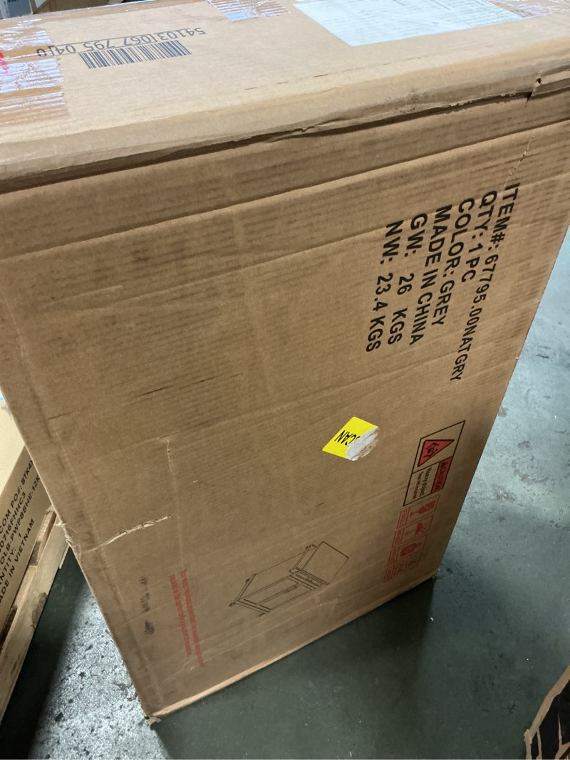 Condition photo showing New/Like New for Benjara Shine Rolling Kitchen Island Bar Cart, 2 Doors, Gray, Natural Brown