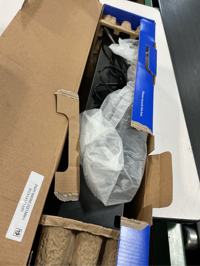 Condition photo showing As Is for new - onn. 2.0 led soundbar with 2 speakers, 20"