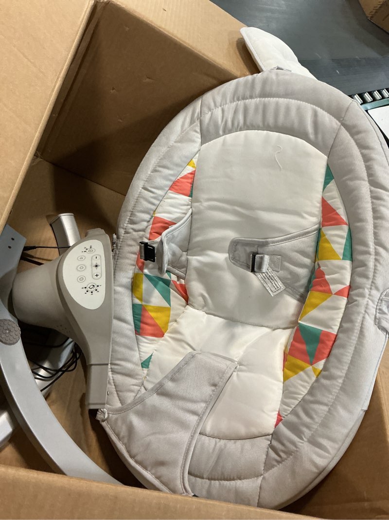 Condition photo showing As Is for LAREX Baby Swings Electric Baby Swing Bluetooth Infant Swing Portable Rocker with 5 Speeds, 1 Seat Position, Remote Control, Grey