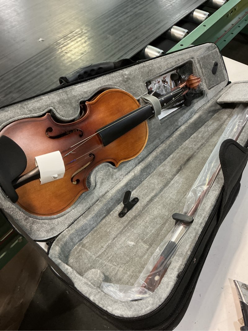 Condition photo showing Good Condition for fesley violin fiddle full set: 4/4 matt violin kit for beginners, acoustic violin with hard case, solidwood hand made starter kit with bow, rosin, shoulder rest, tuner, extra strings 4/4 4/4 matt