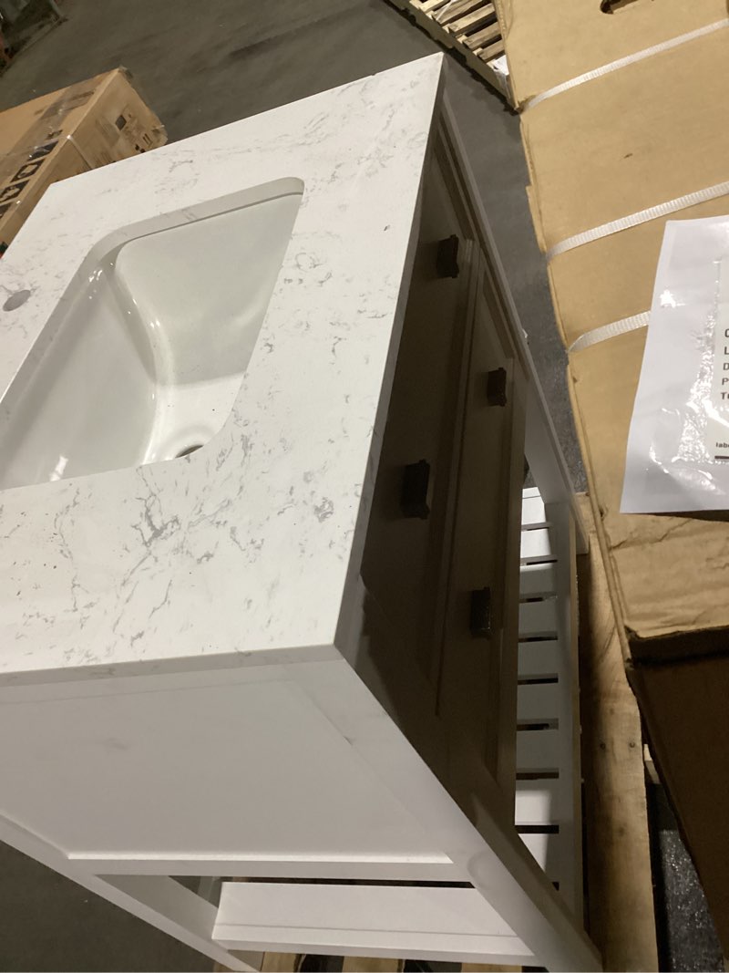 Condition photo showing As Is for  allen + roth canterbury 30-in white undermount single sink bathroom vanity with carrara
