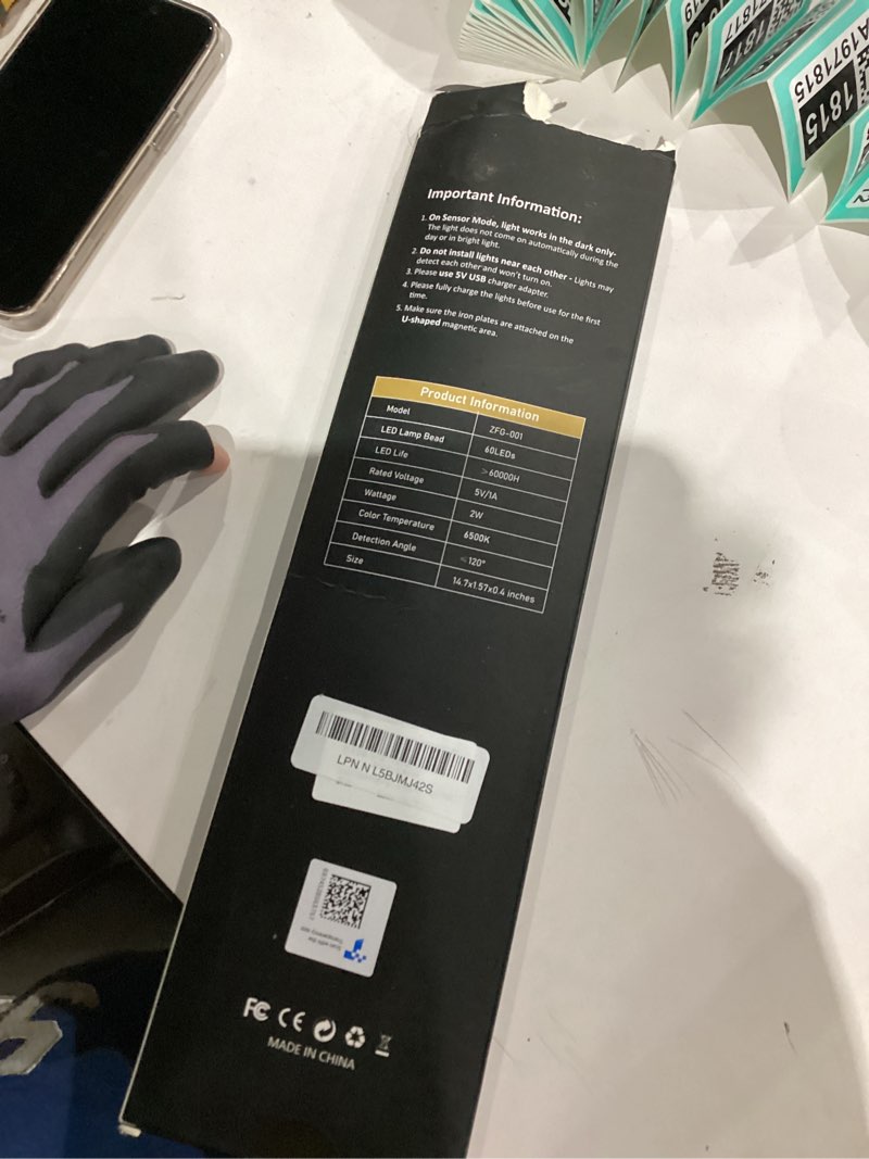 Condition photo showing New/Like New for Under Cabinet Lighting - 14.7" Motion Sensor Light Indoor, Magnetic Wireless Closet Lights, Dimmable Led Night Light, Rechargeable Under Counter Lights for Kitchen, Bedroom, Stair, 2 Pack White Light 14.7 inch