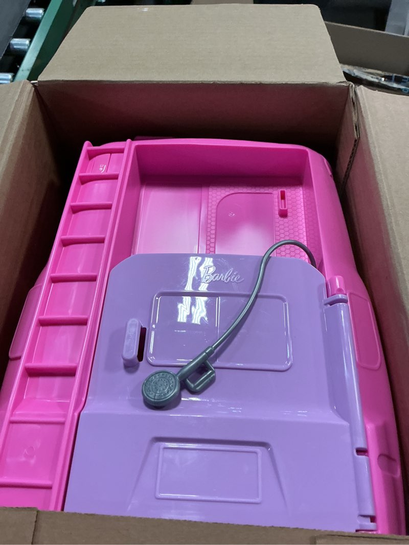 Condition photo showing Good Condition for barbie dream camper playset with roof tent, swing chair, fishing pond, bbq grill with color-change feature & 60+ accessories including dough