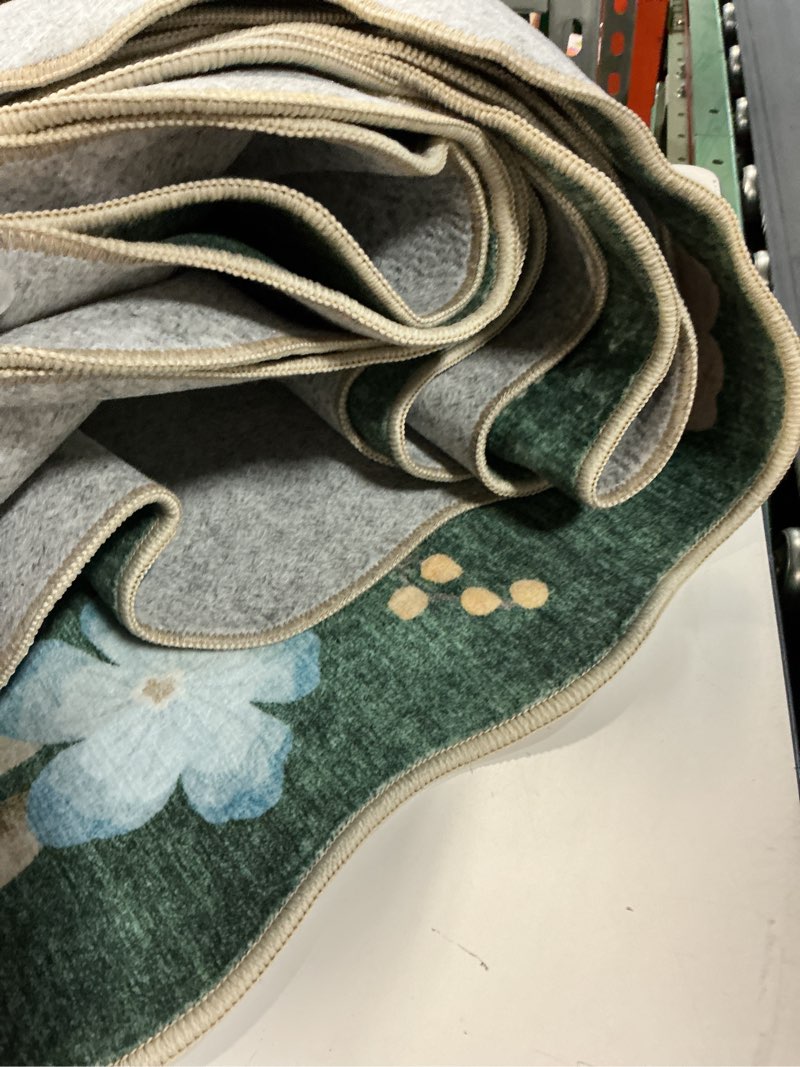 Condition photo showing As Is for 3x5 washable rug for entryway - non-slip scalloped floral area rug for living room, kitchen, bedroom - soft ultra-thin boho door mat stain resistant throw rug (green,3x5) green 3' x 5' (rectangular)