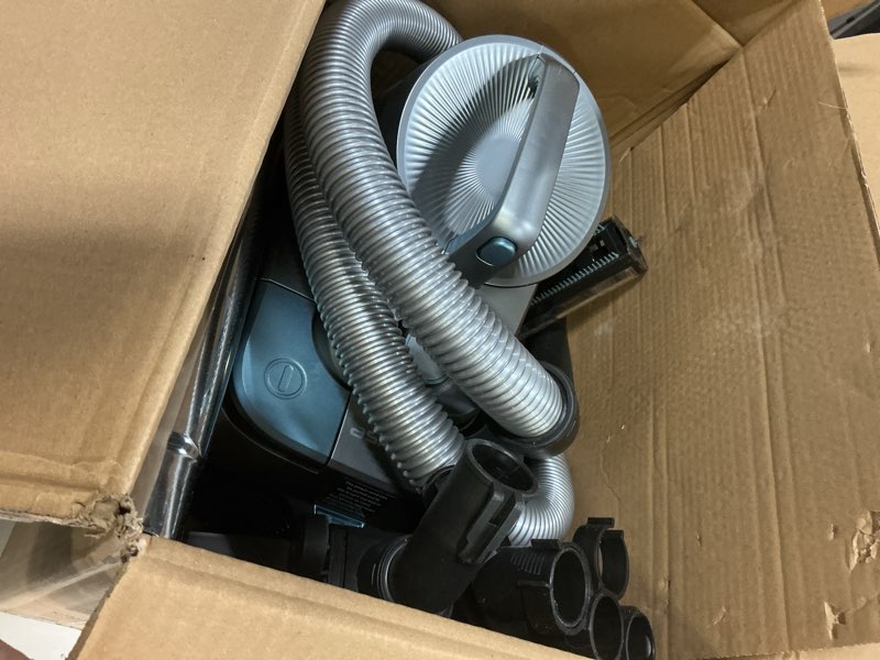 Condition photo showing Good Condition for 1700w canister vacuum cleaner, 45kpa bagless vacuum cleaner, multi-cyclonic filtration, 2 anti-allergen hepa filters, 3.5qt dust cup, 4 tools, corded vacuum for hard floor, pet hair, turquoise