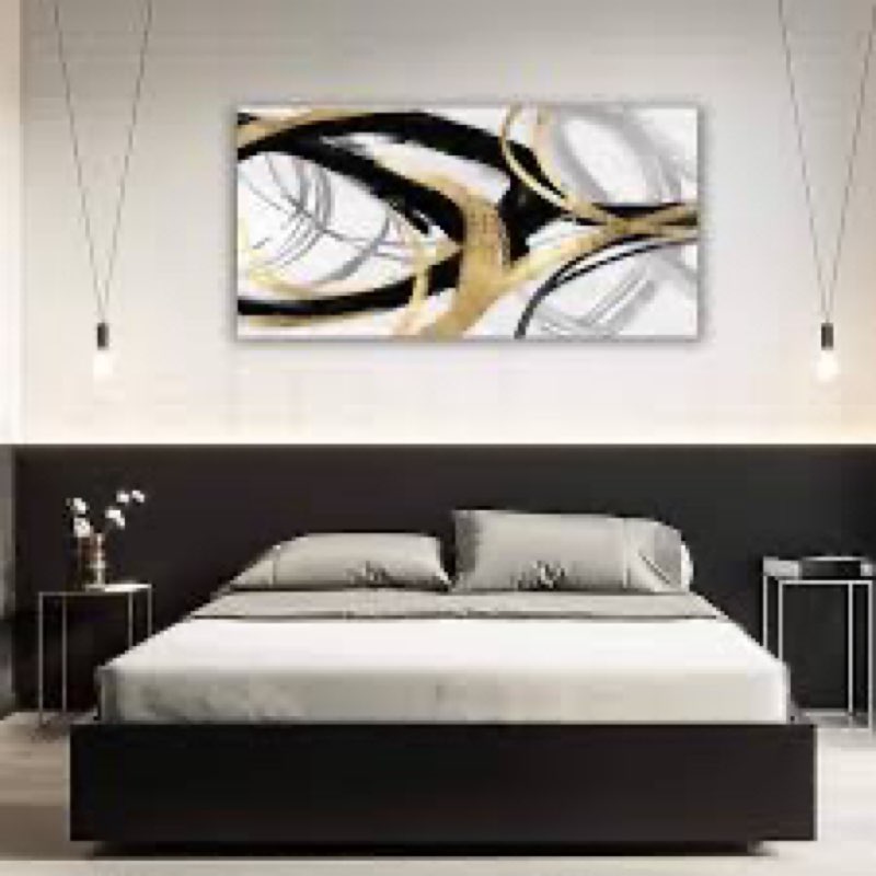 (Similar)Abstract Wall Art Black And White Canvas Prints Pictures for Wall Decoration Gold Line Artwork Decor