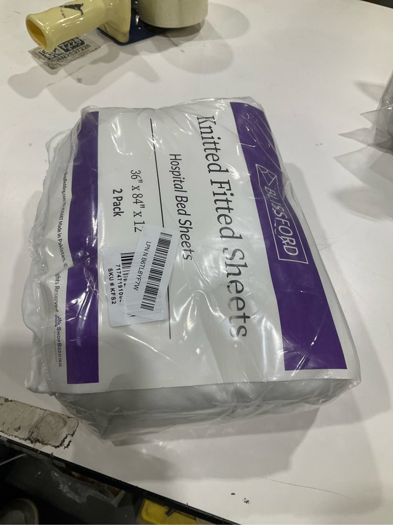 Condition photo showing Good Condition for BLISSFORD - 2 Pack Fitted Hospital Bed Sheets with Elastic All Around for a Cotton Rich Soft Knitted Jersey Sheet, 36” x 84” x 12” 2 Per Pack 1 - White
