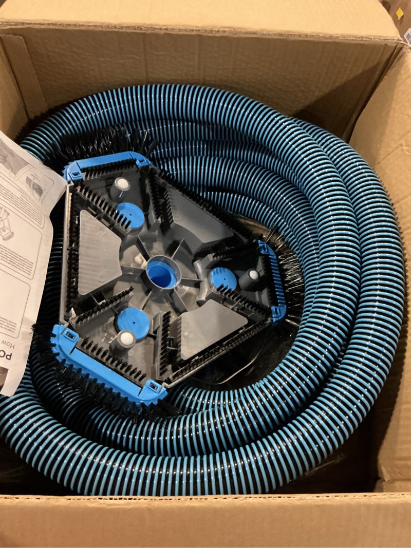 Condition photo showing Good Condition for uirway upgrade pool vacuum head with side brush & 360° swivel cuff, heavy duty manual kink-resistant 1-1/2" x 30 ft vacuum hoses, weighted triangular shape for inground & above ground pool(no pole) 30ft hoses blue
