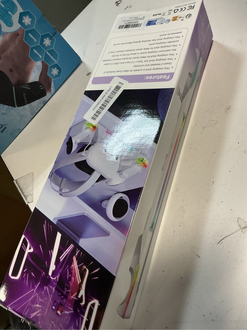 Condition photo showing New/Like New for Kinwin 30W Fast Charging Dock for Meta Quest 3S/3/2, Magnetic Charger Station Stand for Oculus Quest 3S/3 Accessories with 11-Color RGB Light, 2 Rechargeable Batteries & Covers for Headset (White)