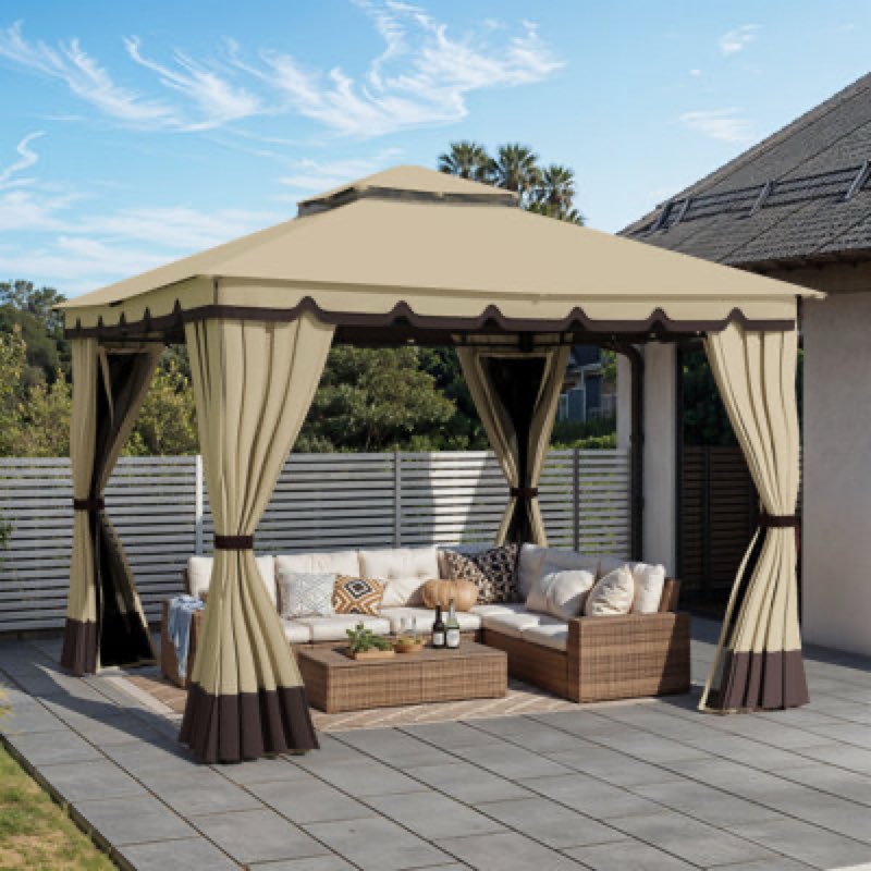 ((Incomplete ))10 Ft. W x 12 Ft. D Soft Roof Gazebos Steel Patio Gazebo