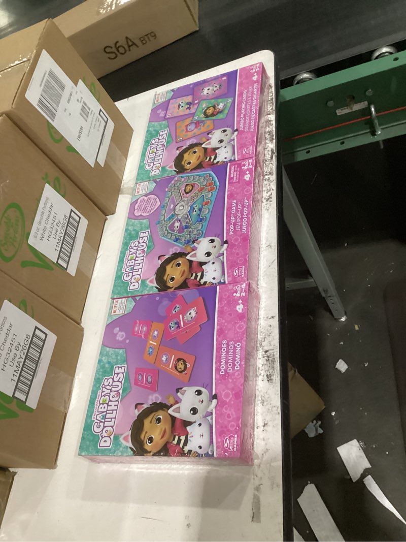 Condition photo showing New/Like New for gabby’s dollhouse 3 game bundle gift set, pop-up game dominoes jumbo playing cards, gabby’s dollhouse toys kids games, for preschoolers ages 4 and up 3 pack games bundle