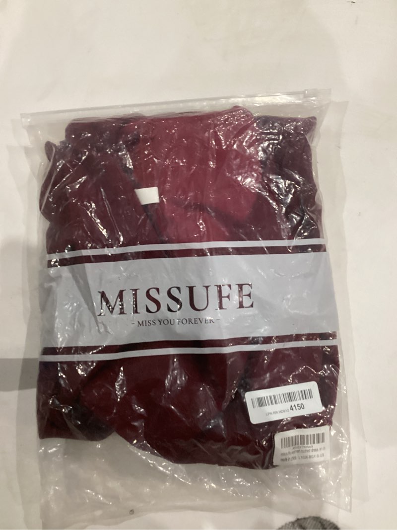 Condition photo showing New/Like New for Missufe Women's Short Sleeve Sweetheart Ruched Fitted Wrap Mini Summer Party Formal Dress Small Burgundy