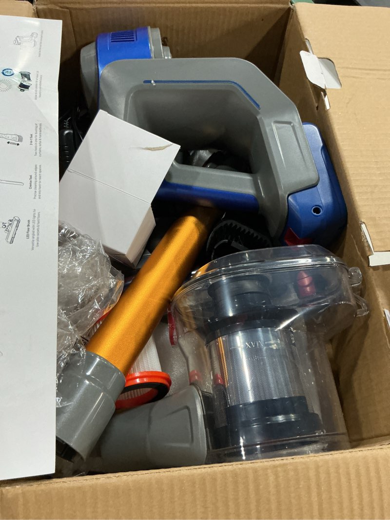 Condition photo showing As Is for cordless stick vacuum cleaner - rechargeable, 35kpa powerful vacuums with detachable battery, led display, 45mins runtime, 8 in 1 handheld vacuum for hardfloor & carpets pet hair, blue