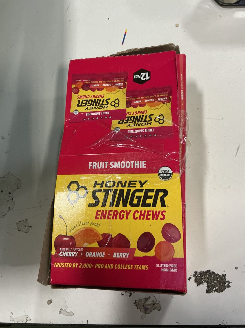 Condition photo showing New/Like New for Honey Stinger Organic Fruit Smoothie Energy Chew, Gluten Free & Caffeine Free, for Exercise, Running and Performance, Sports Nutrition for Home & Gym, Pre and Mid Workout, 12 Pack, 21.6 Ounce Fruit Smoothie 1.8 Ounce (Pack of 12)