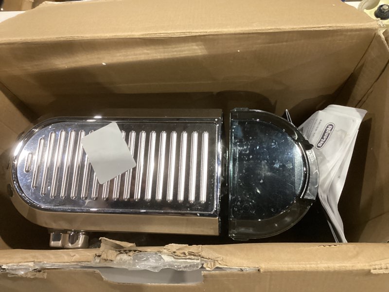 Condition photo showing As Is for De’Longhi Dedica Espresso Machine with Manual Milk Frother, 15-Bar Pump & Adjustable Tray - Home Barista Coffee Maker for Espresso, Latte, Cappuccino & Iced Coffee - Italian Stainless Steel Design Silver