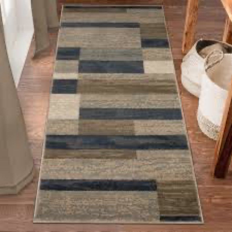 SUPERIOR Indoor Runner Area Rug with Jute Backing for Bedroom, Dorm, Living Room, Entryway, Hallway, Perfect for Hardwood Floors - Rockwood Modern Geometric Design, 2'6" X 10', Slate