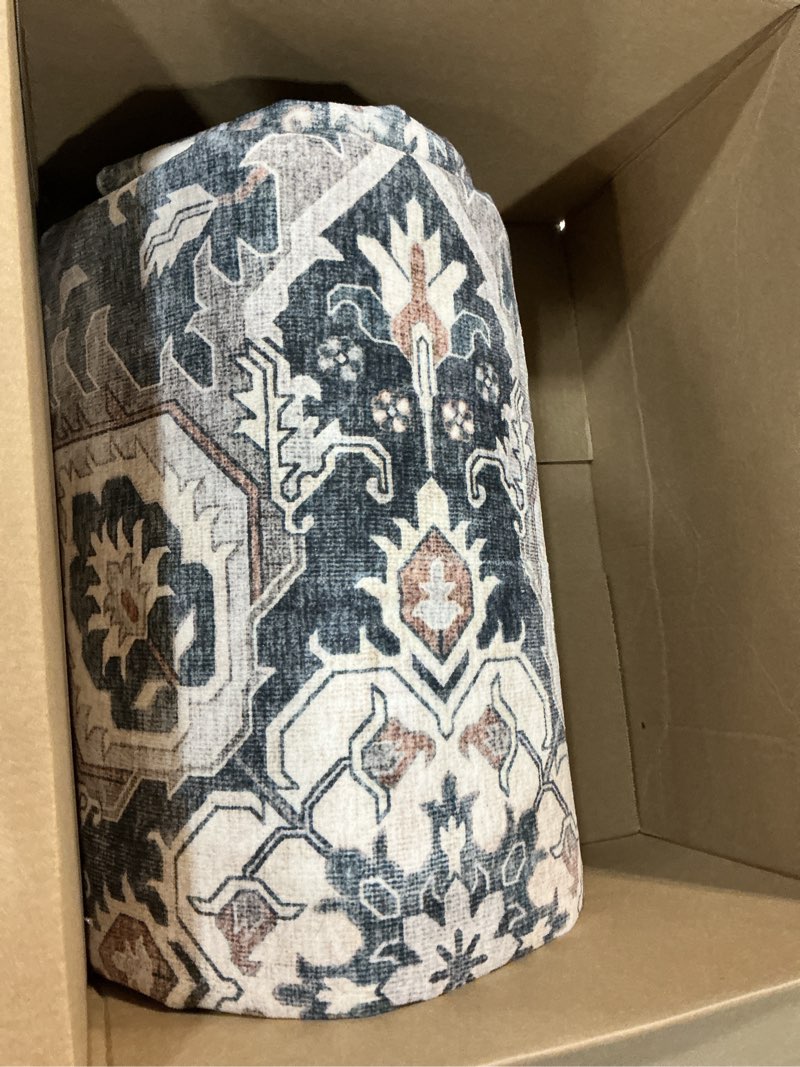 Condition photo showing As Is for safavieh area rug 9x12 - heritage collection - large - grey & navy, handmade wool, traditional oriental medallion design, ideal for living room, bedroom, dining space (hg625h) 9' x 12' (rectangular) grey/navy