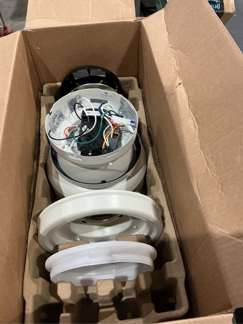 Condition photo showing Good Condition for harbor breeze calverton 52-in white with white/driftwood blades color-changing indoor flush mount ceiling fan with light and remote (5-blade)