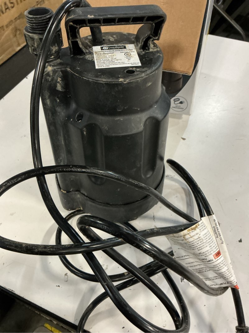 Condition photo showing As Is for utilitech sw1110c 1/3-hp 115-volt thermoplastic submersible utility pump new 