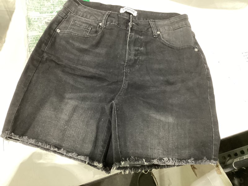 Condition photo showing As Is for luvamia flexclusive jean shorts for women trendy high waisted stretchy denim summer raw hem mom long shorts cutoff jorts