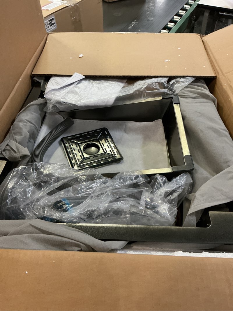 Condition photo showing Good Condition for Waterfall Kitchen Sink, Top Mount/Drop-In Black Stainless Steel Single Bowl Workstation Sink, Large 3-in-1 Modern Multifunctional Kitchen Sink for Washing, Draining & Cutting (Black, 27 * 18in)