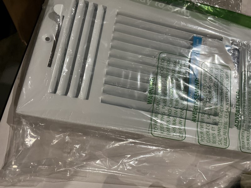 Condition photo showing Good Condition for ez-flo 12 x 6 inch (duct opening) air vent cover for wall or ceiling, three-way ventilation register, solid steel hvac register cover, white, 61615 12 in. x 6 in. white
