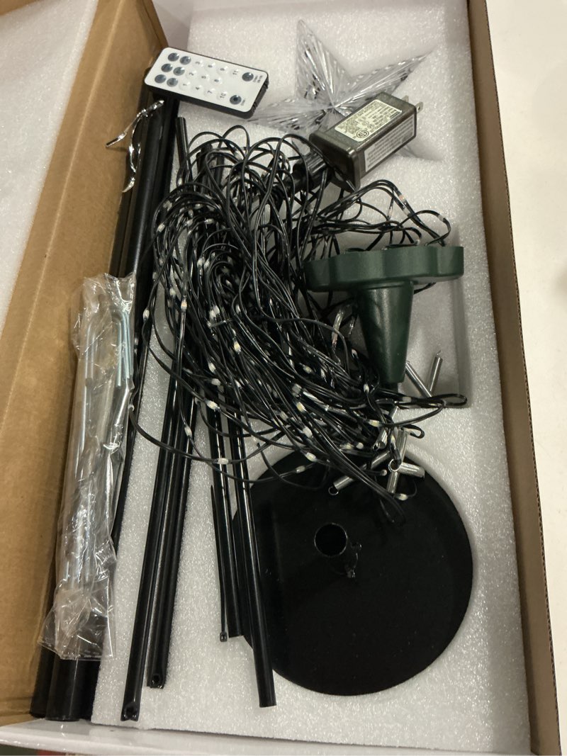 Condition photo showing As Is for 6Ft 240 LEDs Christmas Cone Tree Lights,RGB Outdoor Christmas Tree Lights with Remote Control, Waterproof String Lights Holiday Decorations for Yard Patio Garden Holiday - Multicolor