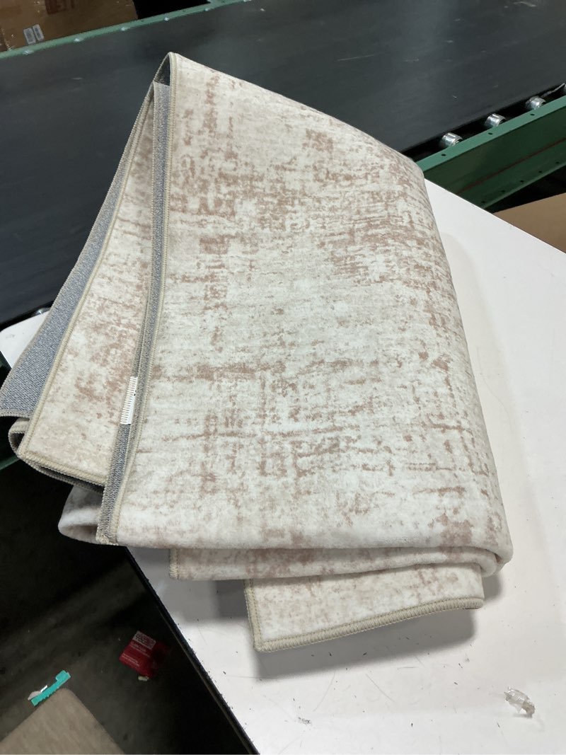 Condition photo showing As Is for purecozy light brown area rug 4x5 office entryway rug machine washable kitchen vintage distressed non slip carpet indoor retro floral accent throw door mat for bathroom bedroom dining living room 4' x 5' (rectangular) accent | light brown