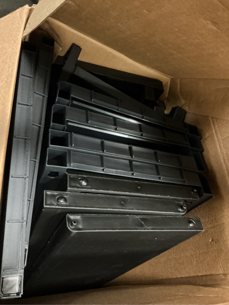 Condition photo showing As Is for hyper tough ht-2025-4sc-blk plastic 4-shelf garage storage utility cabinet,