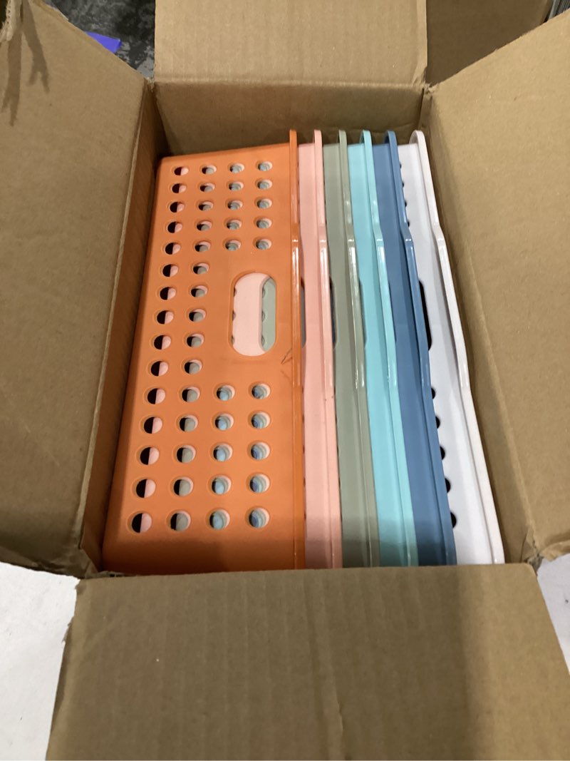 Condition photo showing Good Condition for 4e's novelty 6 pack classroom paper baskets, organizing desk boho tray for a4 papers, classroom storage plastic paper bins, fun turn in trays for teachers and students, office desk room trays