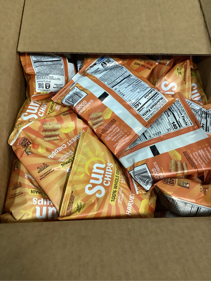 Condition photo showing New/Like New for Sunchips Harvest Cheddar Flavored Whole Grain Snacks  1 oz Bags  40 Count (02/10/2026)