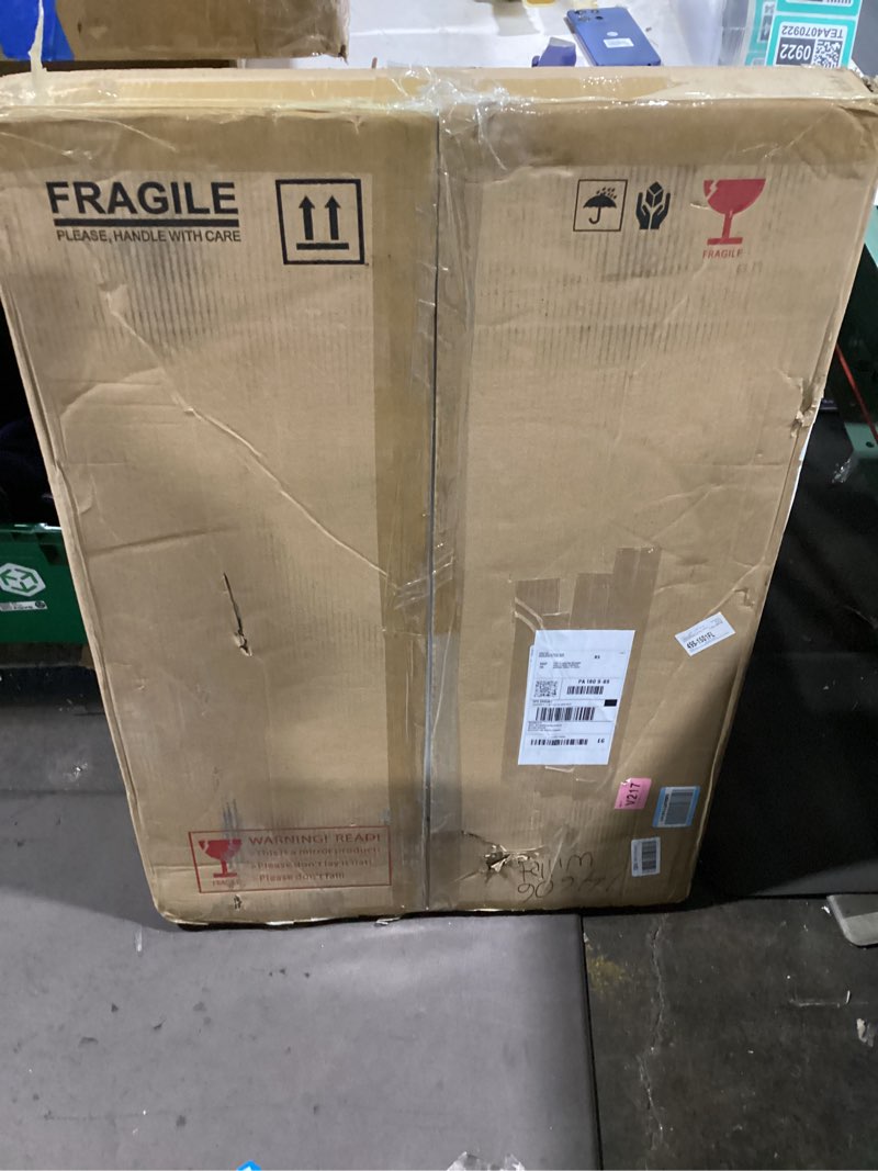 Condition photo showing New/Like New for ANDY STAR Brushed Nickel Bathroom Mirror, Large 24x36’’ Brushed Nickel Metal Framed Oblong Wall Mirror, Modern Nickel Oval Vanity Mirror